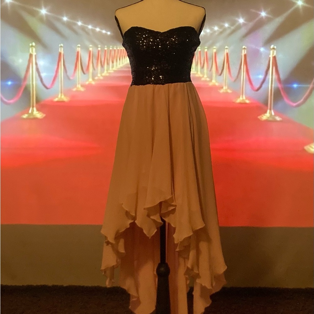 B. Smart Black and Pink Strapless Prom Dress